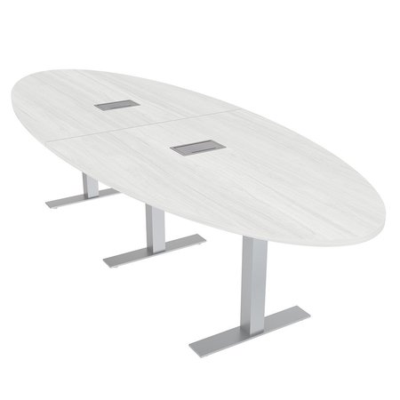 SKUTCHI DESIGNS 12 Ft Conference Table, Data And Electric, 10 Person Modular Oval Meeting Table, White Cypress HAR-OVL-46X143-T-ELEC-WHCYPRESS